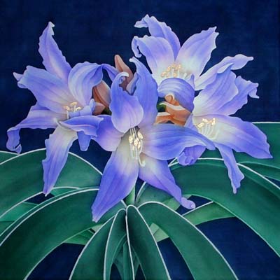 Silk Painting Blue Amaryllis