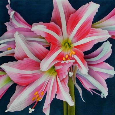 Silk Painting Pink Amaryllis