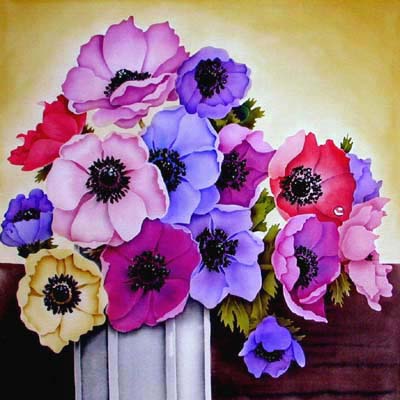 Silk Painting Vase of Anemones