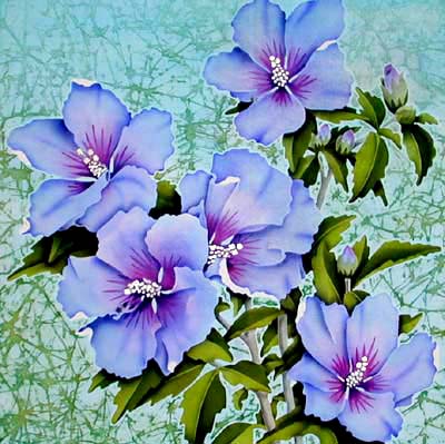 Silk Painting Hibiscus Bluebird