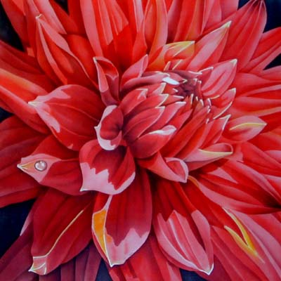 Silk Painting Red Dahlia