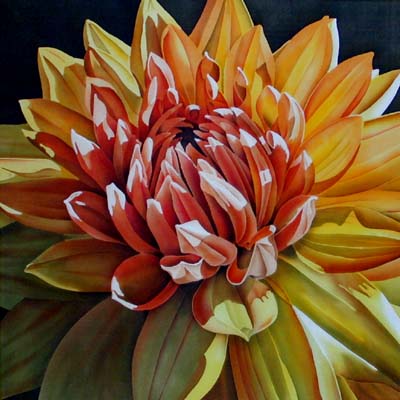 Silk Painting Golden Dahlia