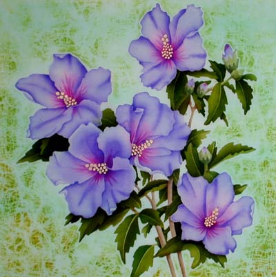 Silk Painting Hibiscus Bluebird