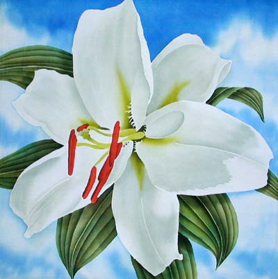 Silk Painting White Oriental Lily