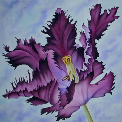 Silk Painting Black Parrot Tulip