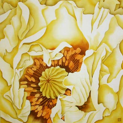 Silk Painting Yellow Oriental Poppy