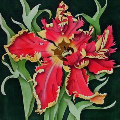 Silk Painting Red Parrot Tulip